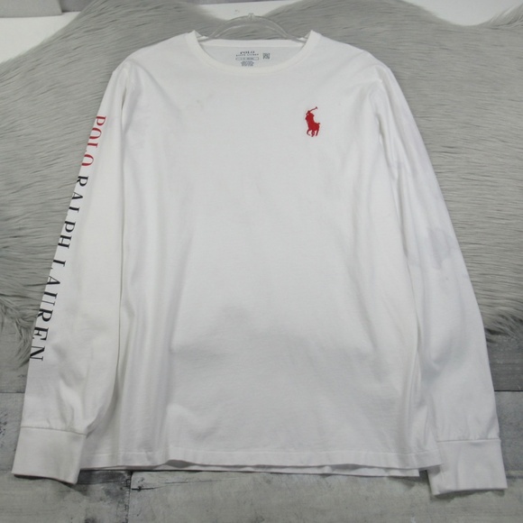 Polo Ralph Lauren White Long Sleeve Crew Neck Tee Men's Large - Picture 1 of 12